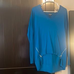 Blue dressy express sweater with zipper detail